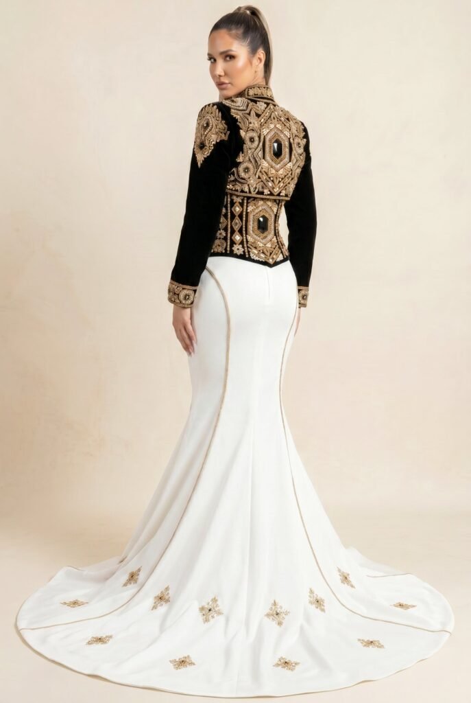 Caftan haute couture noir profond — vue 3