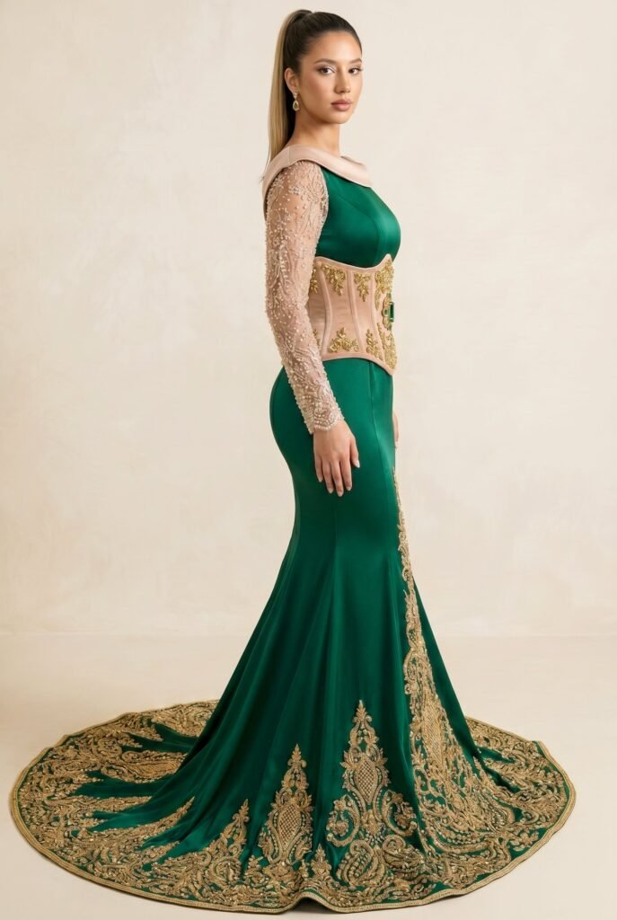 Caftan chic vert émeraude — vue 3
