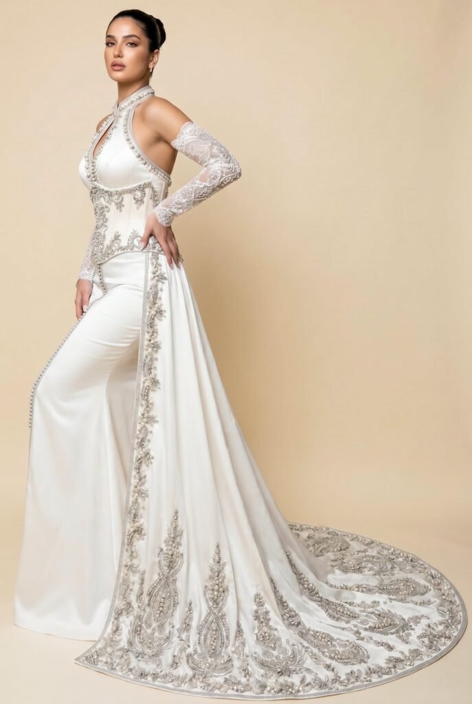 Caftan sur-mesure vert sauge — vue 3