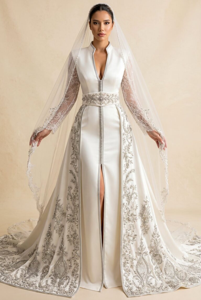 Caftan élégant blanc et argent
