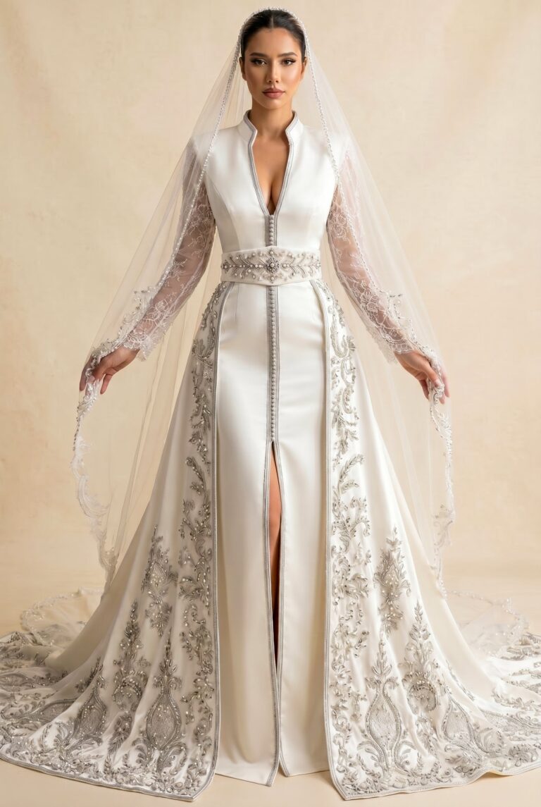 Caftan élégant blanc et argent