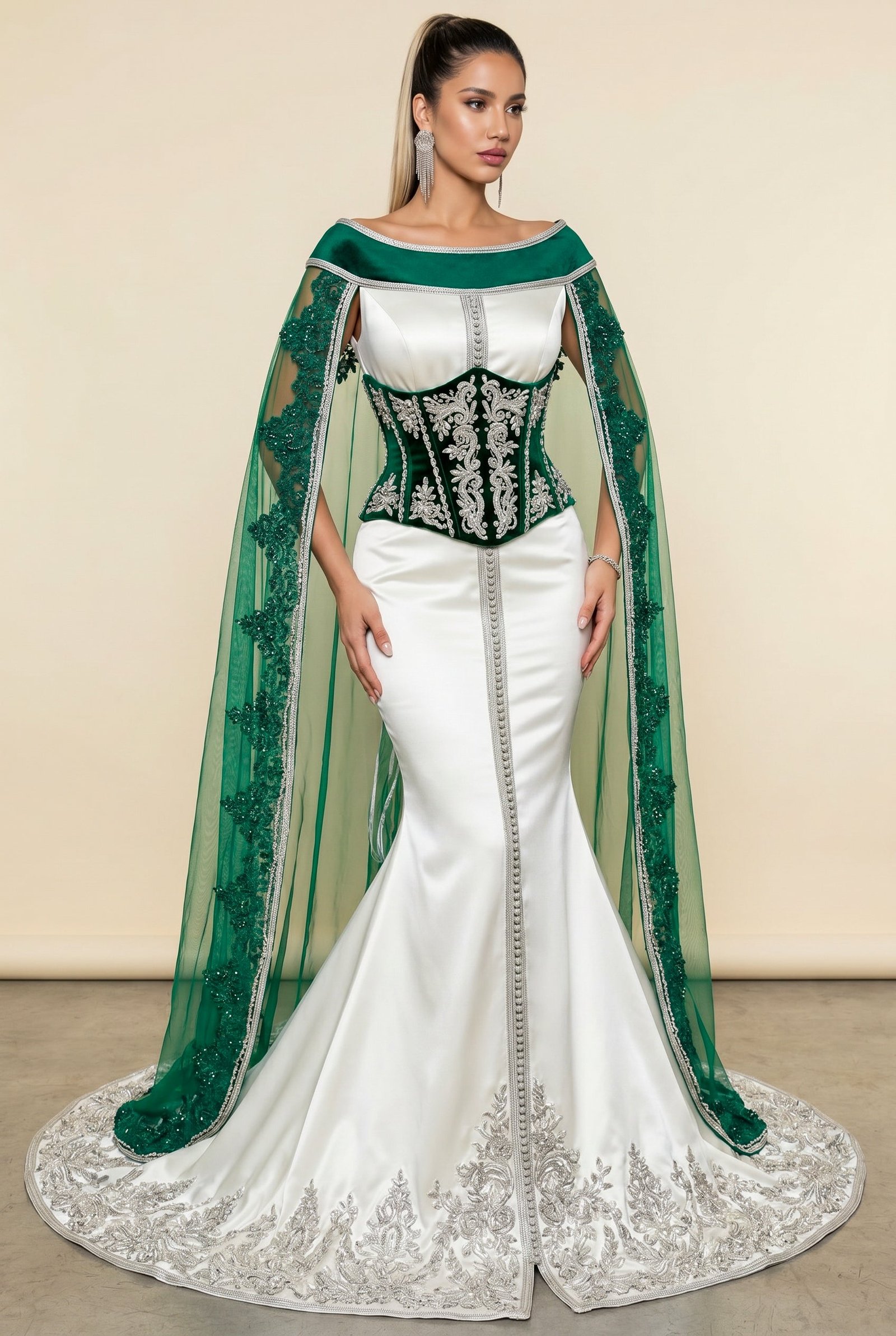 Takchita haute couture vert émeraude pour cérémonie de mariage