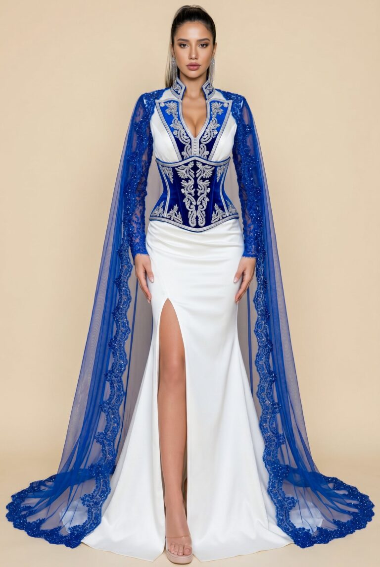 Caftan sur-mesure bleu saphir