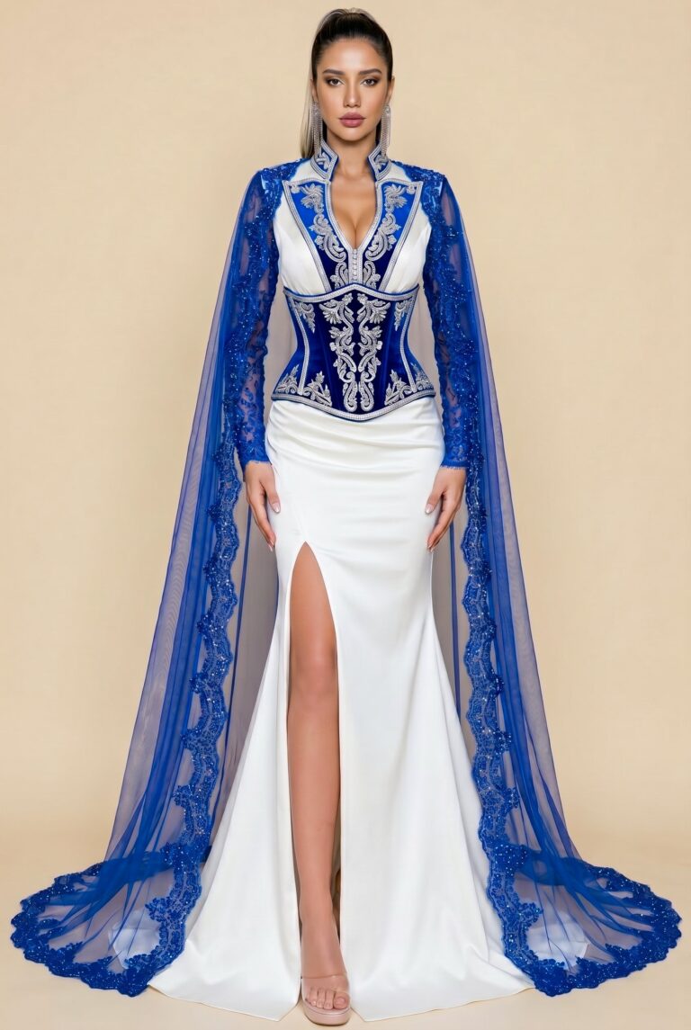 Caftan sur-mesure bleu saphir