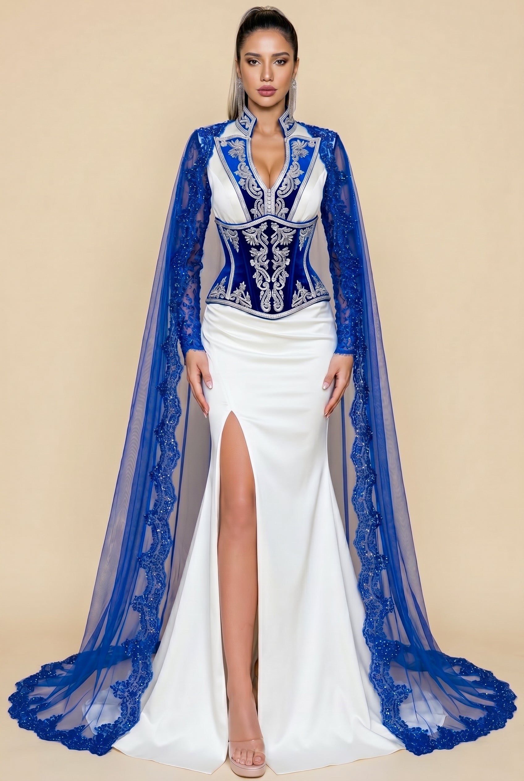 Caftan sur-mesure bleu saphir