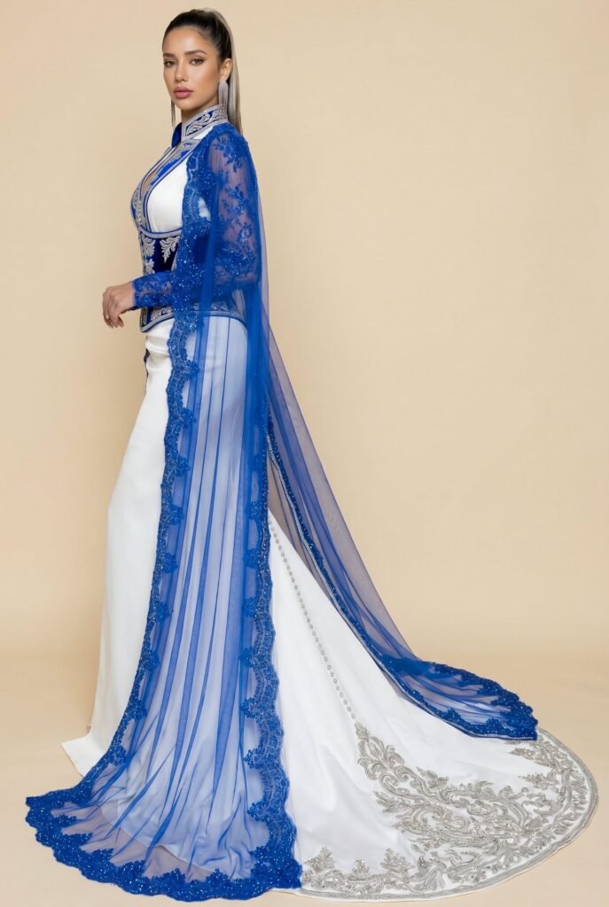 Caftan sur-mesure bleu saphir — vue 3