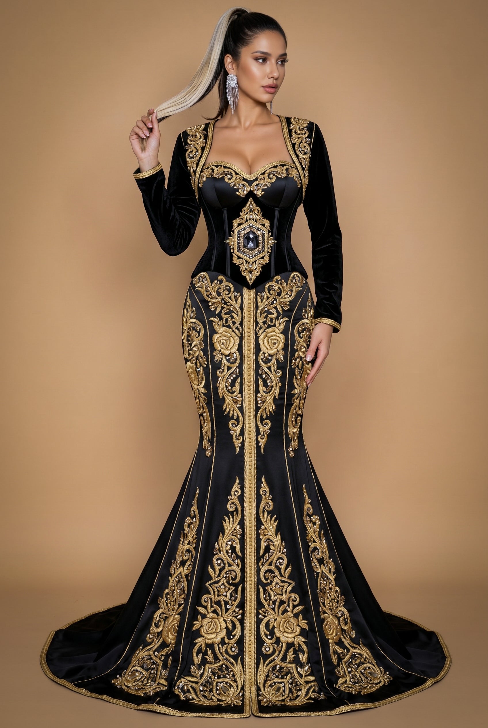 Caftan noir et ivoire de la collection Diamant Impérial