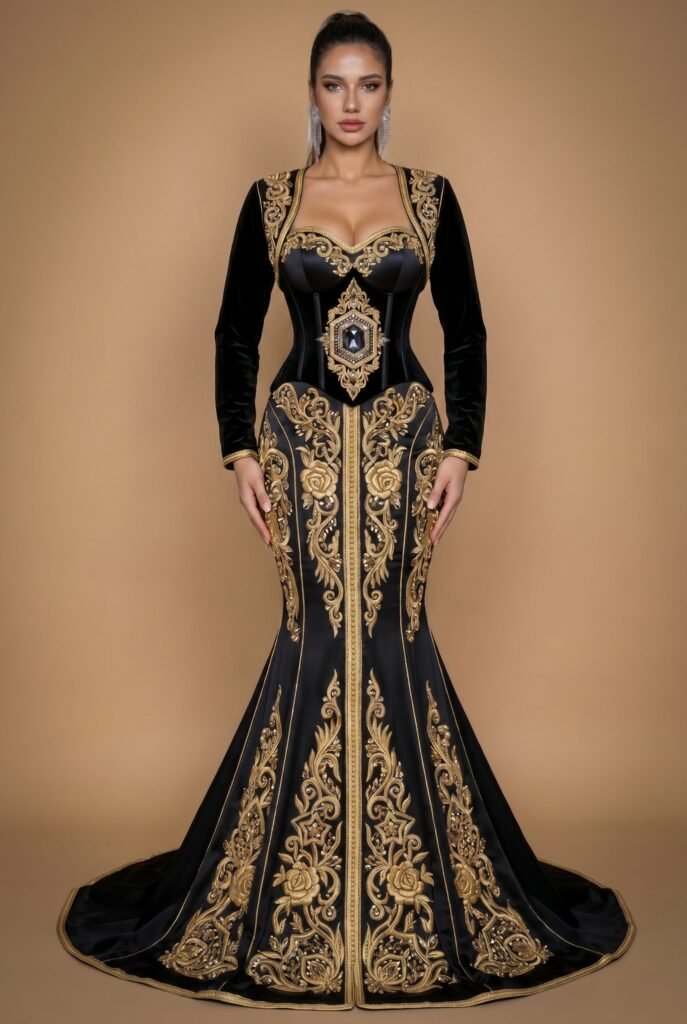 Caftan de mariée noir profond — vue 3