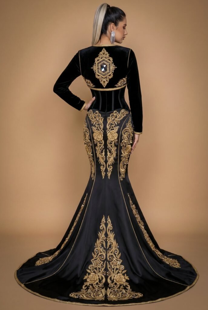 Caftan de mariée noir profond — vue 4
