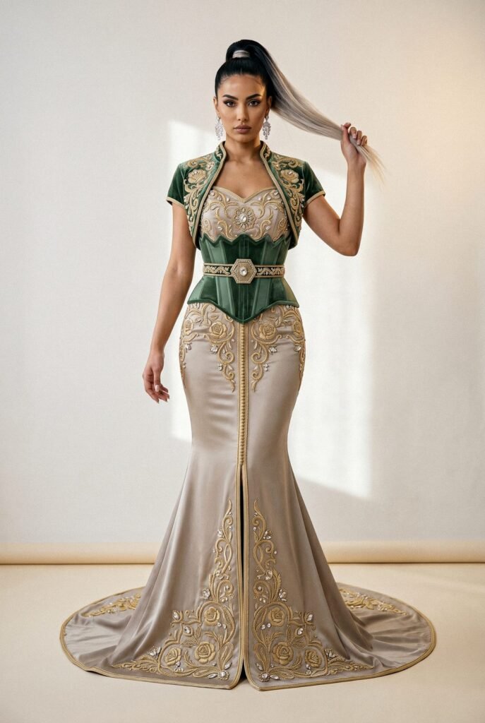 Céladon Royal — pièce de couture marocaine sur mesure