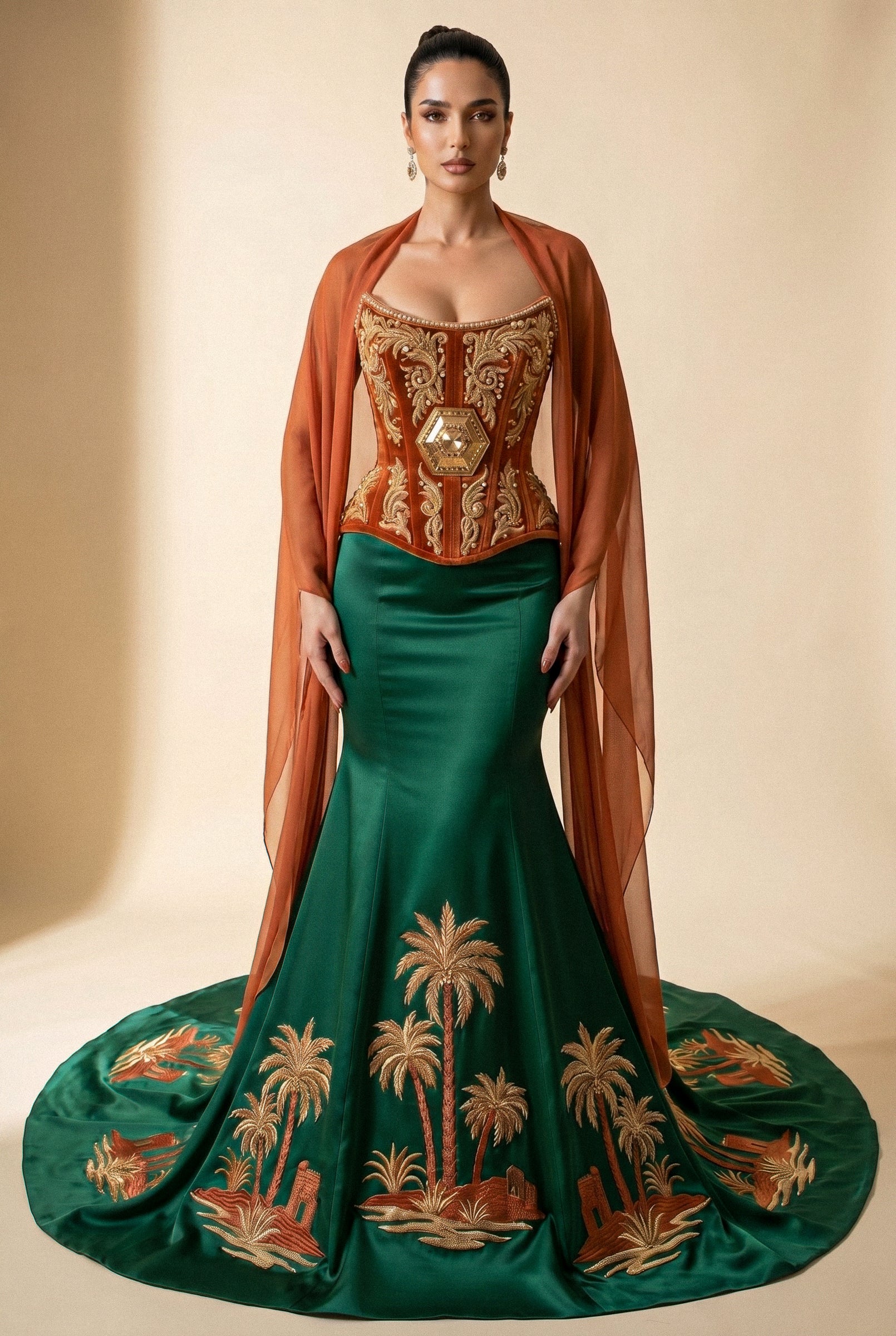 Takchita sur-mesure vert émeraude