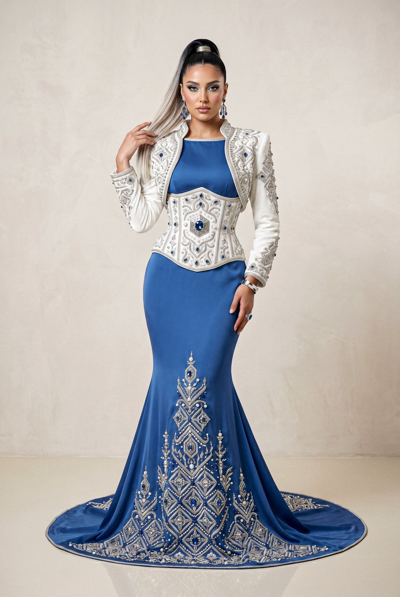 Caftan de mariée bleu cobalt