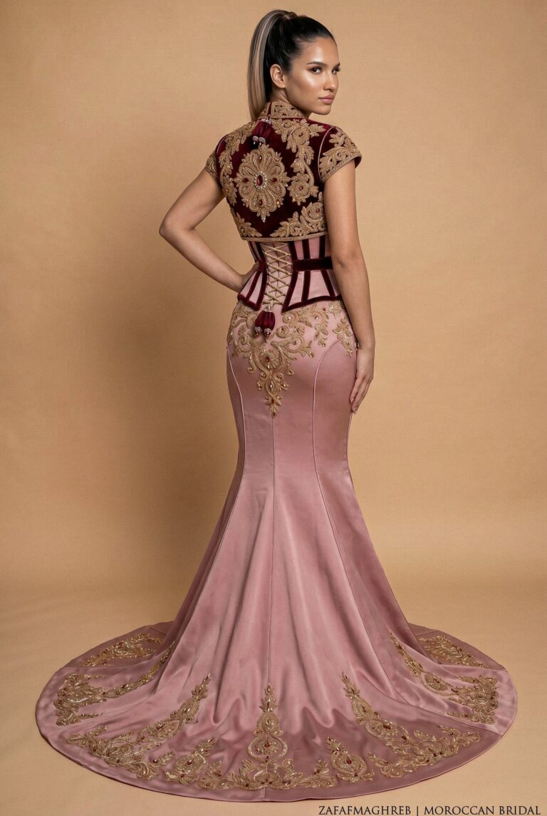 Caftan haute couture rose poudré