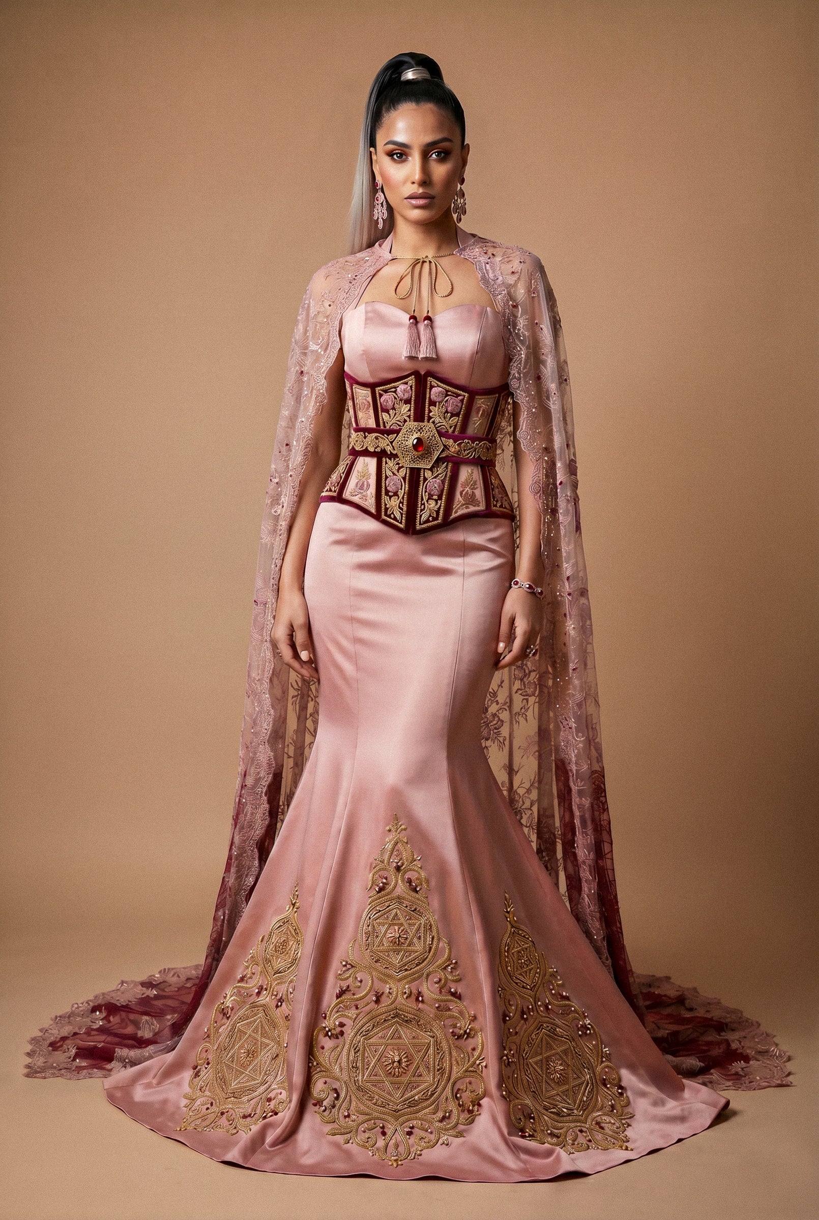 Caftan sur-mesure rose poudré