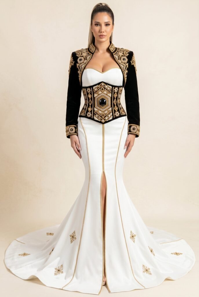 Caftan haute couture noir profond — vue 5