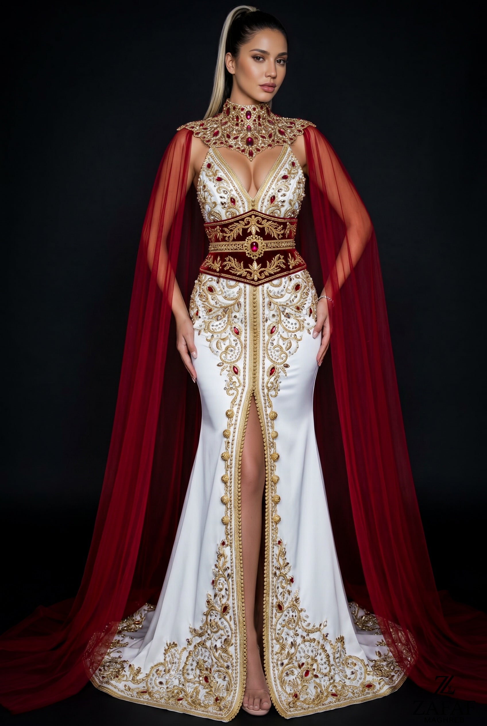 Caftan de mariée rouge rubis