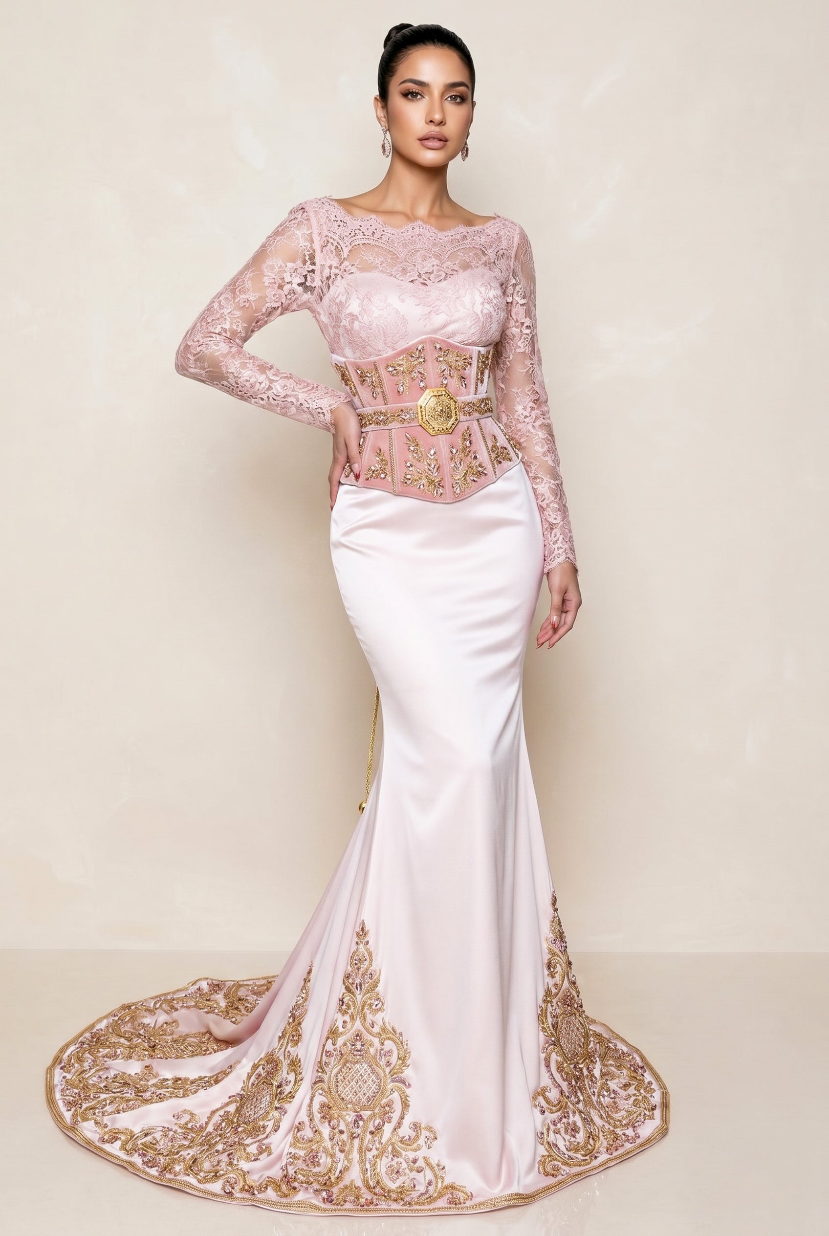 Caftan de mariée rose poudré
