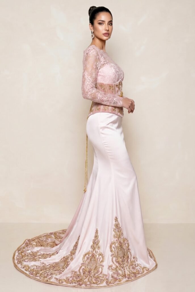 Caftan de mariée rose poudré — vue 4