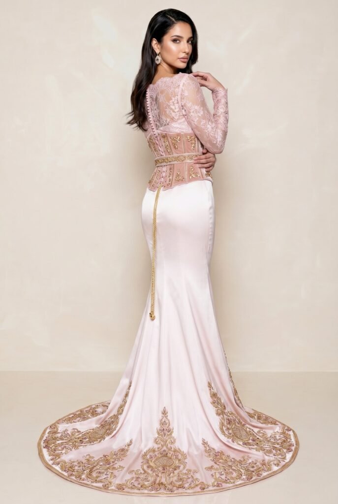 Caftan de mariée rose poudré — vue 3
