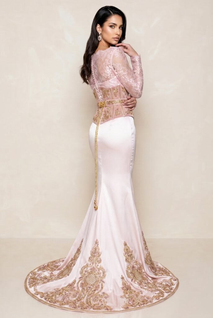 Caftan de mariée rose poudré — vue 5