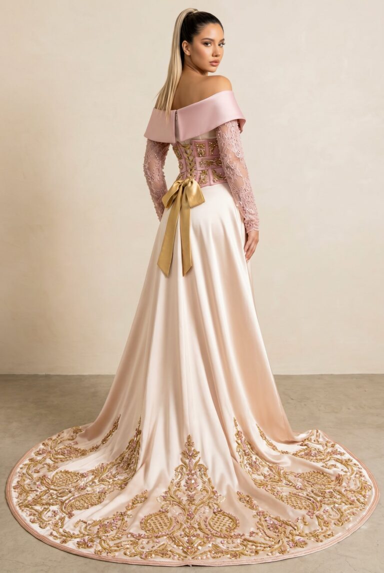 Caftan sur mesure rose poudré
