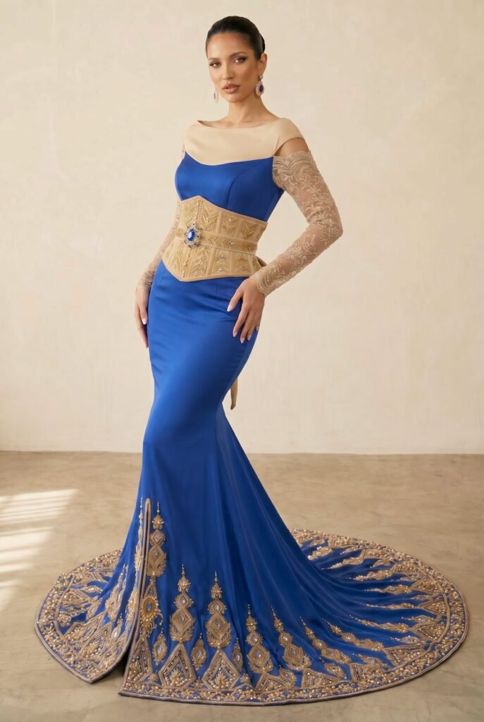 Caftan haute couture bleu saphir — vue 3