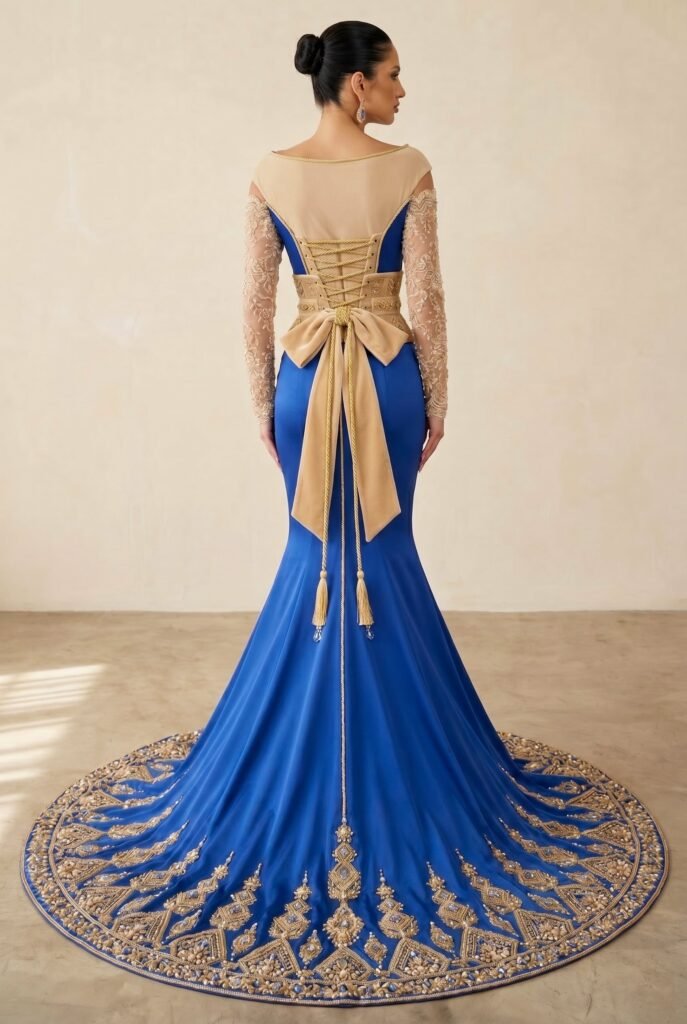 Caftan haute couture bleu saphir — vue 5