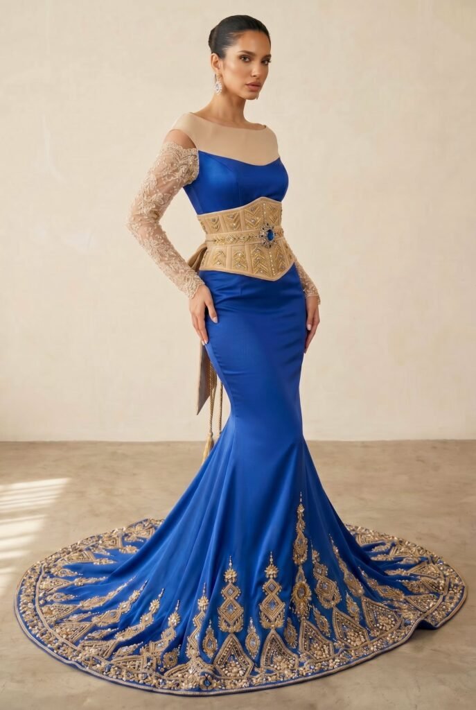 Caftan haute couture bleu saphir — vue 4