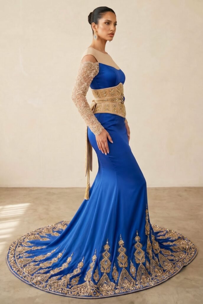 Caftan haute couture bleu saphir — vue 6