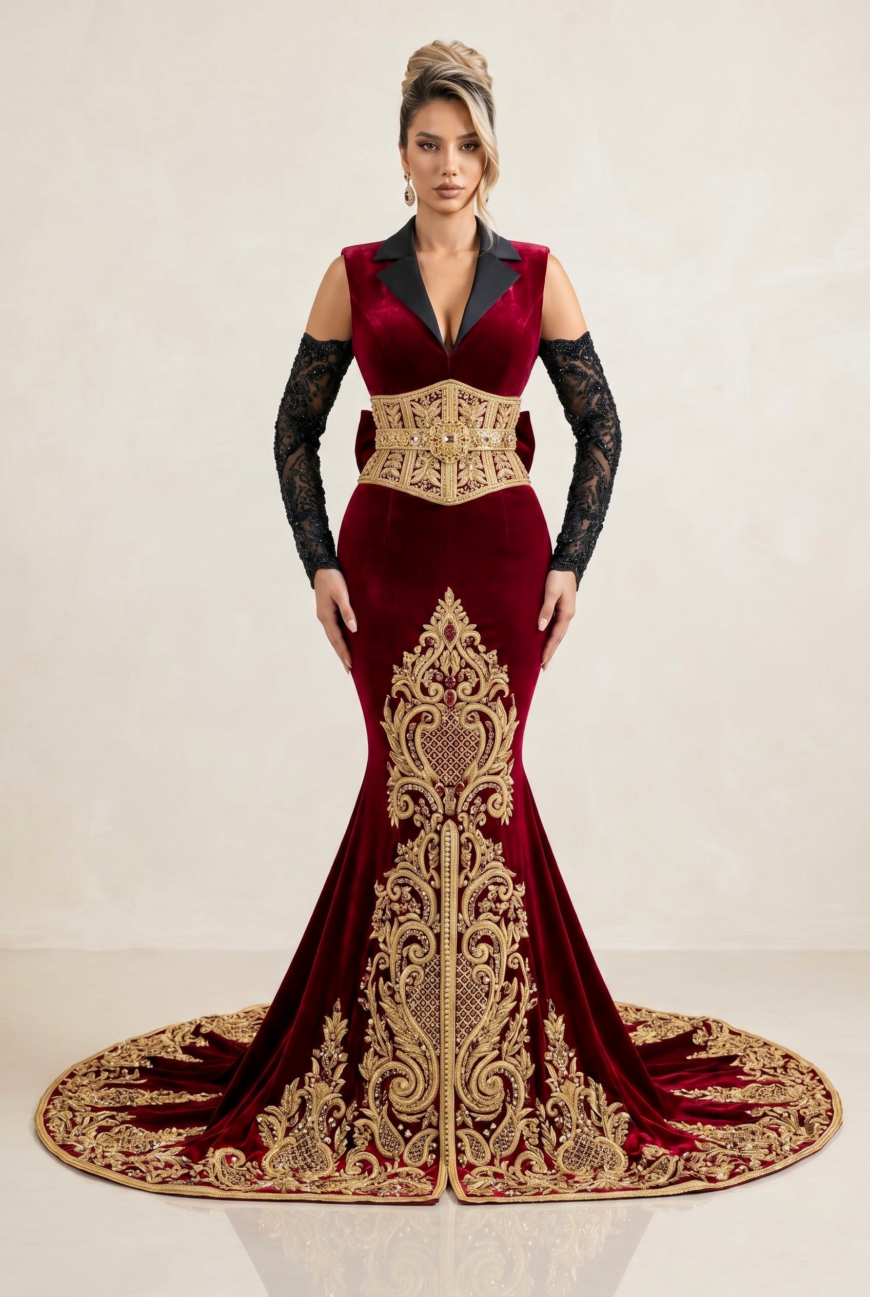 Caftan haute couture bordeaux