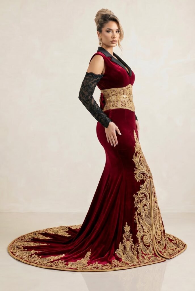 Caftan haute couture bordeaux — vue 4