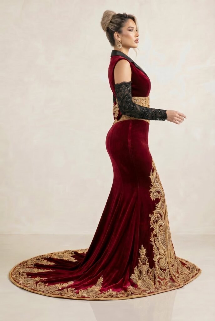 Caftan haute couture bordeaux — vue 3