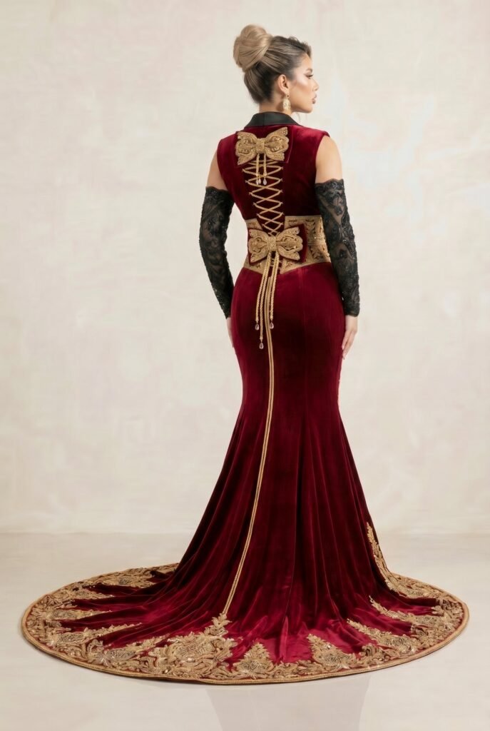 Caftan haute couture bordeaux — vue 5