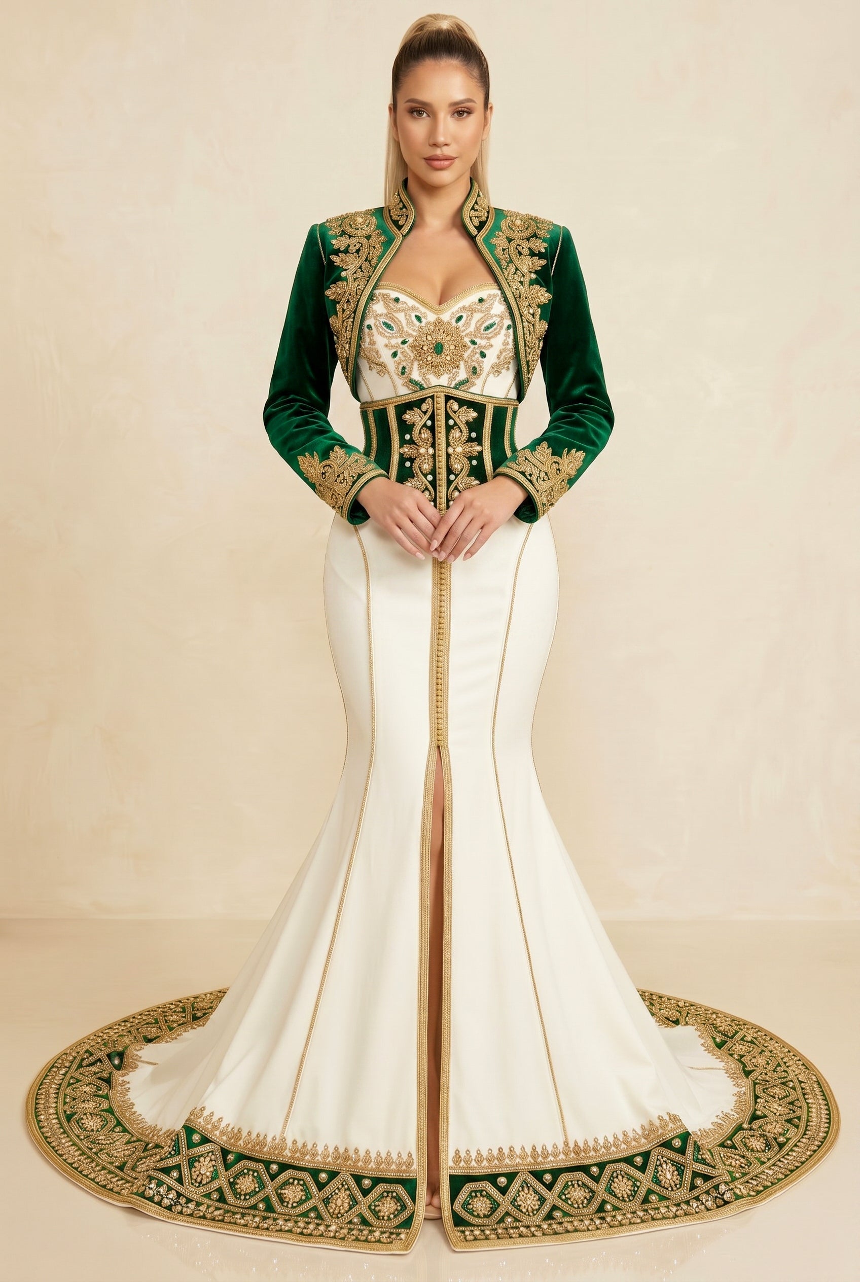 Caftan de luxe vert émeraude