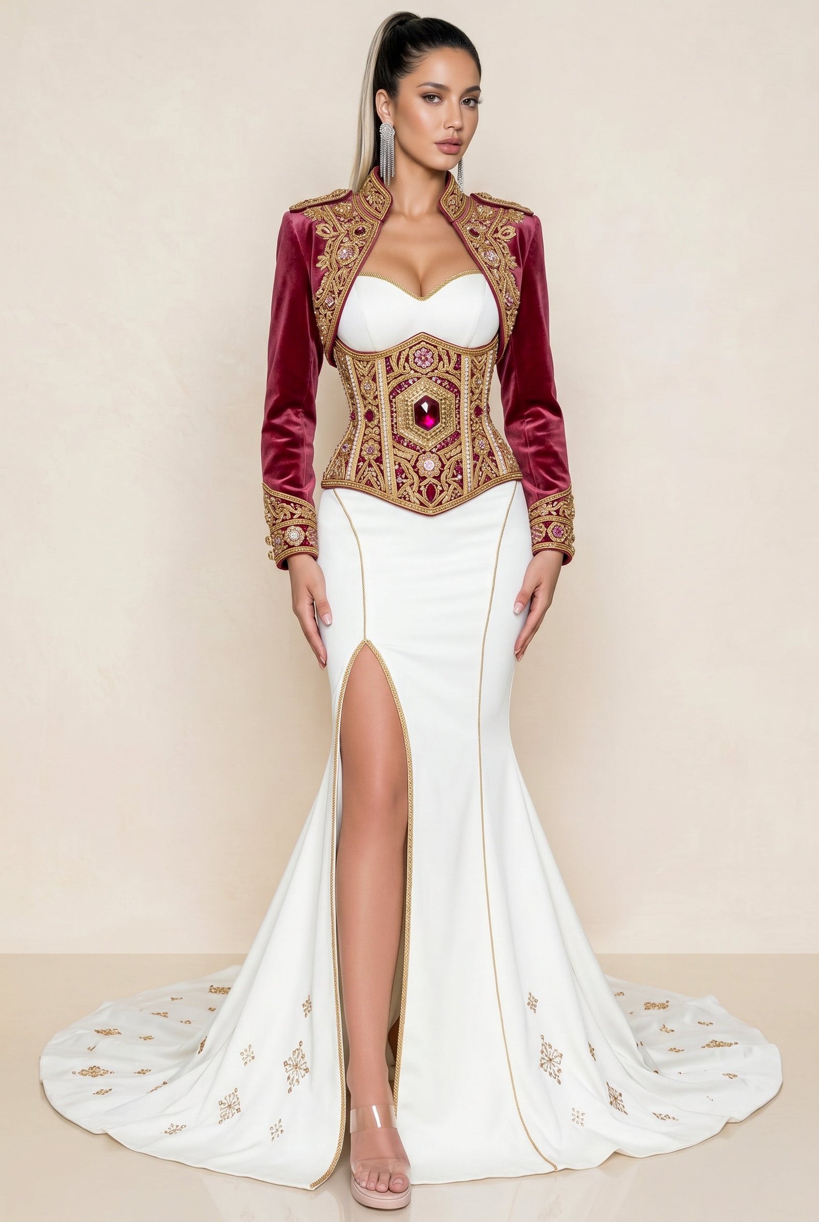 Caftan haute couture rouge rubis