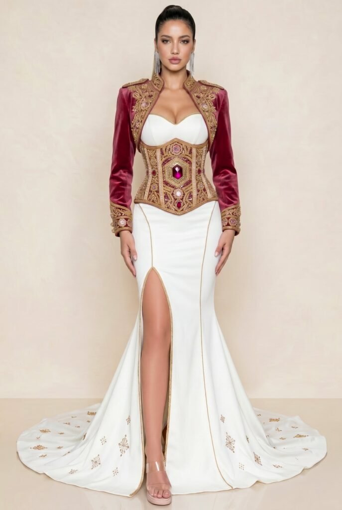 Caftan haute couture rouge rubis — vue 5
