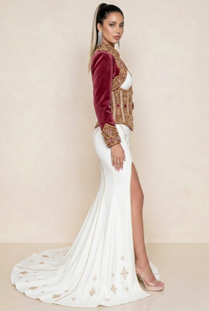 Caftan haute couture rouge rubis — vue 3
