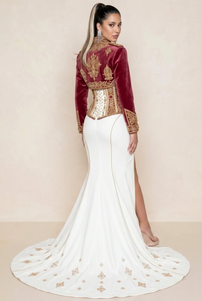 Caftan haute couture rouge rubis — vue 4