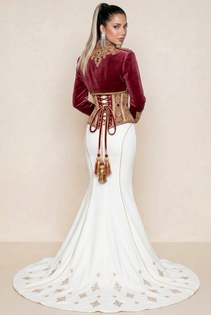 Caftan haute couture rouge rubis — vue 2