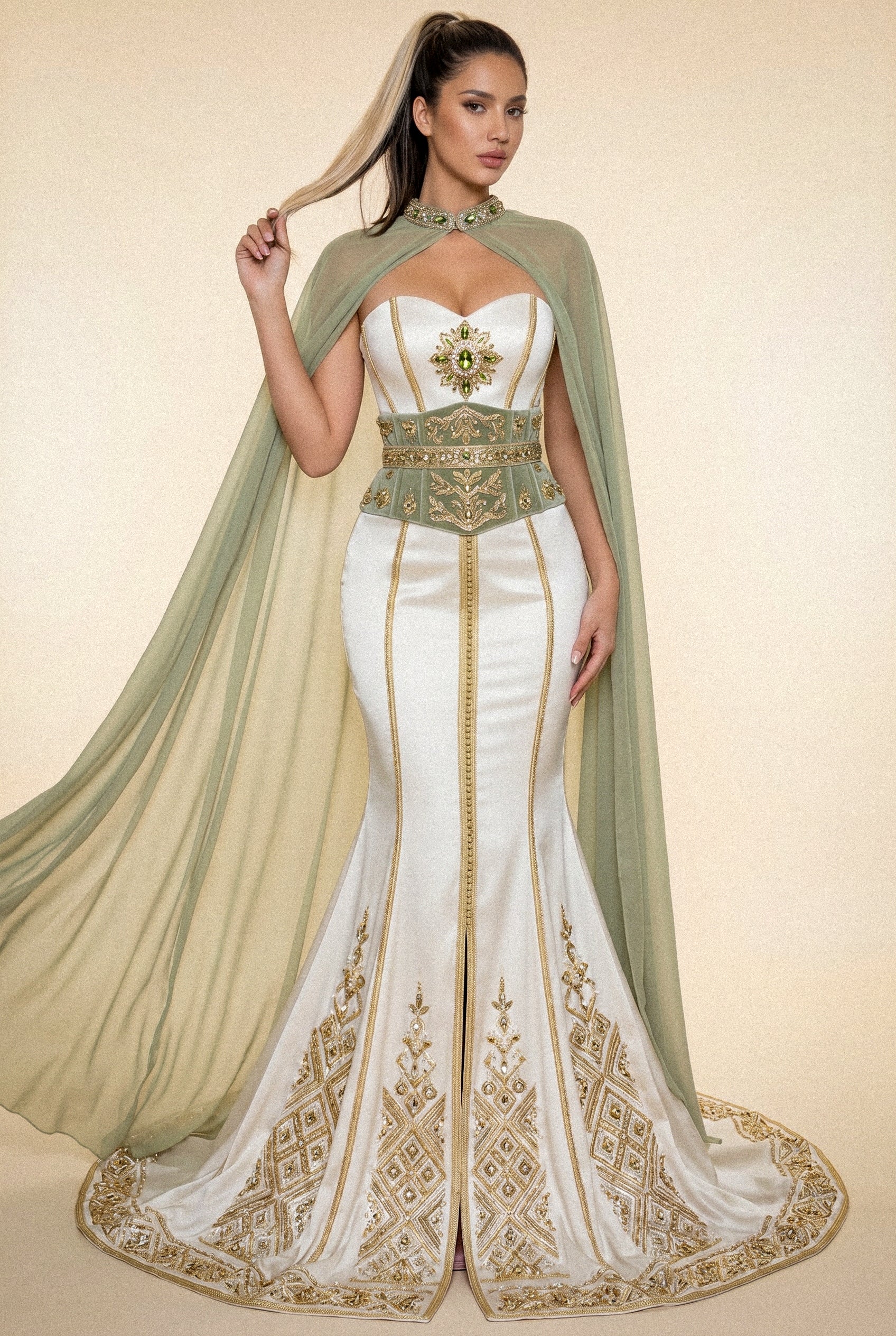 Caftan sur-mesure vert émeraude
