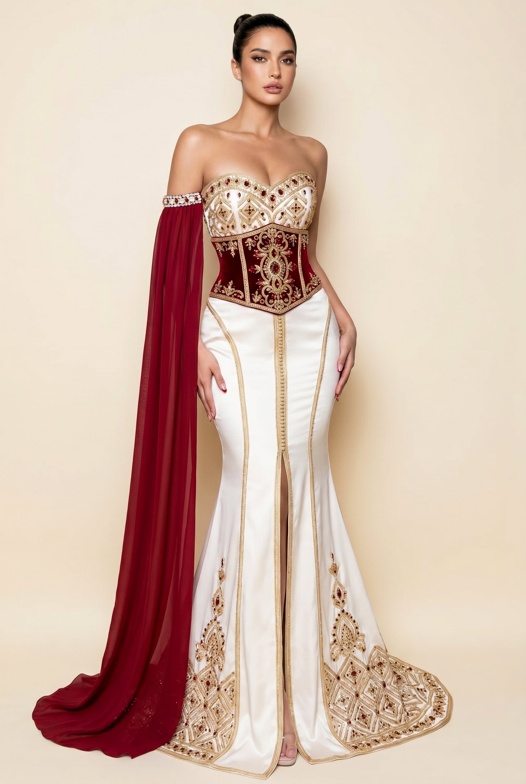 Caftan de mariée bordeaux