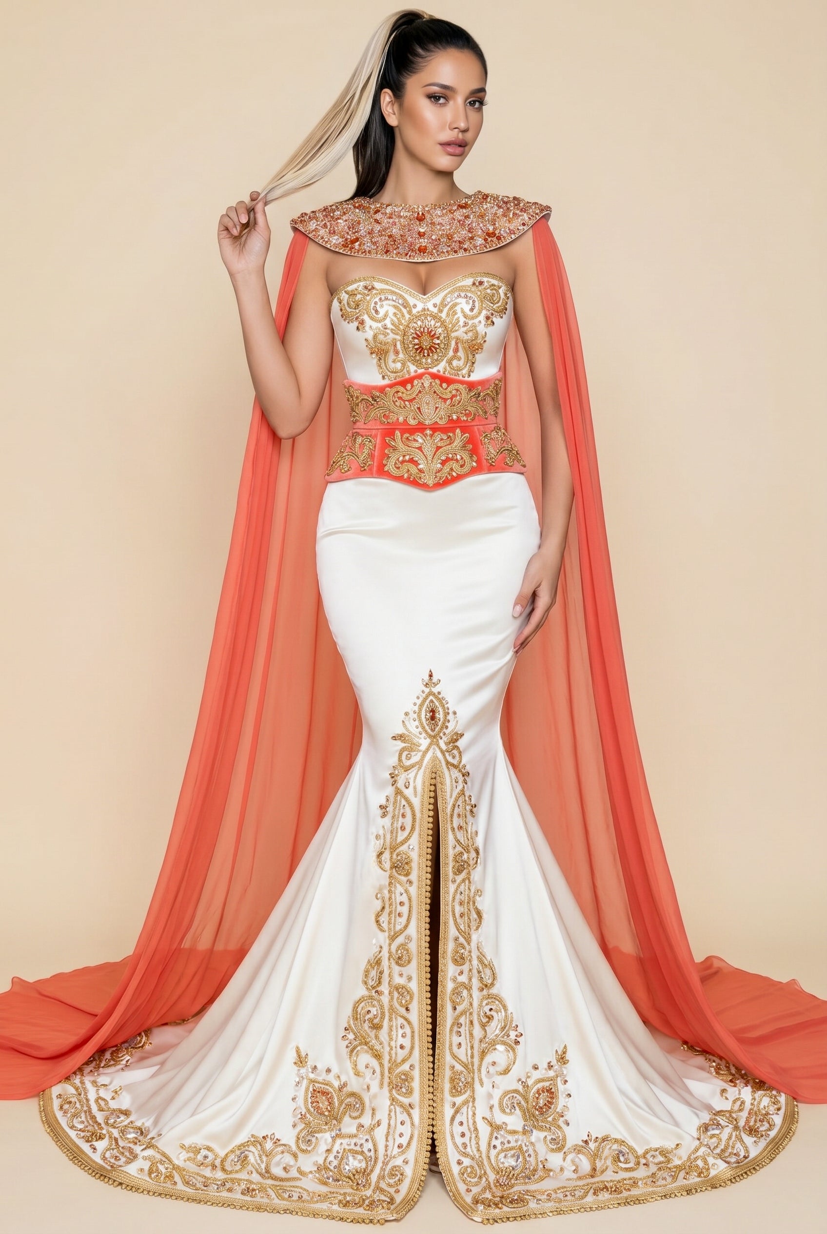 Caftan de mariée corail