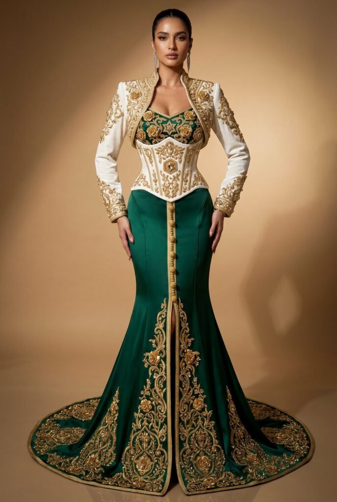 Caftan haute couture vert émeraude — vue 5