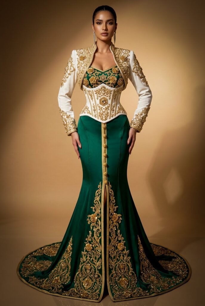 Caftan haute couture vert émeraude — vue 4