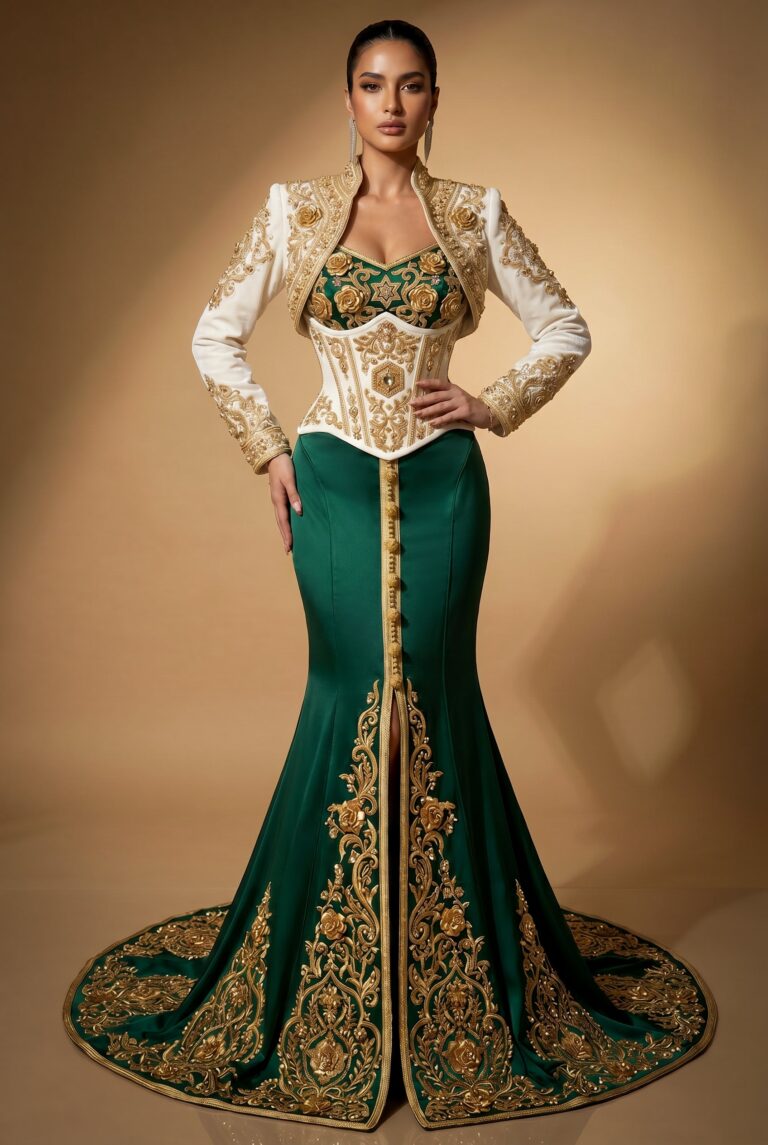 Caftan haute couture vert émeraude