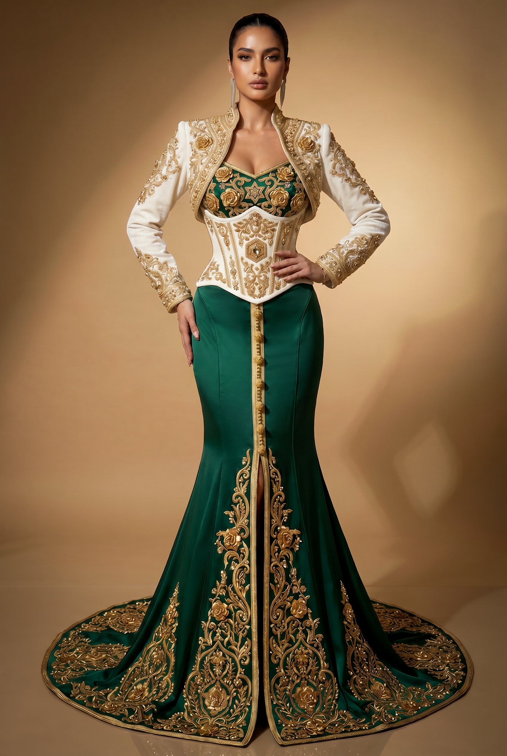 Caftan haute couture vert émeraude