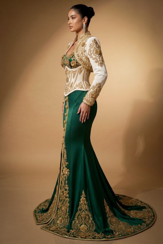 Caftan haute couture vert émeraude — vue 2