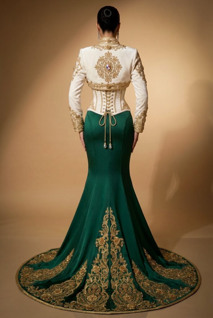 Caftan haute couture vert émeraude — vue 6