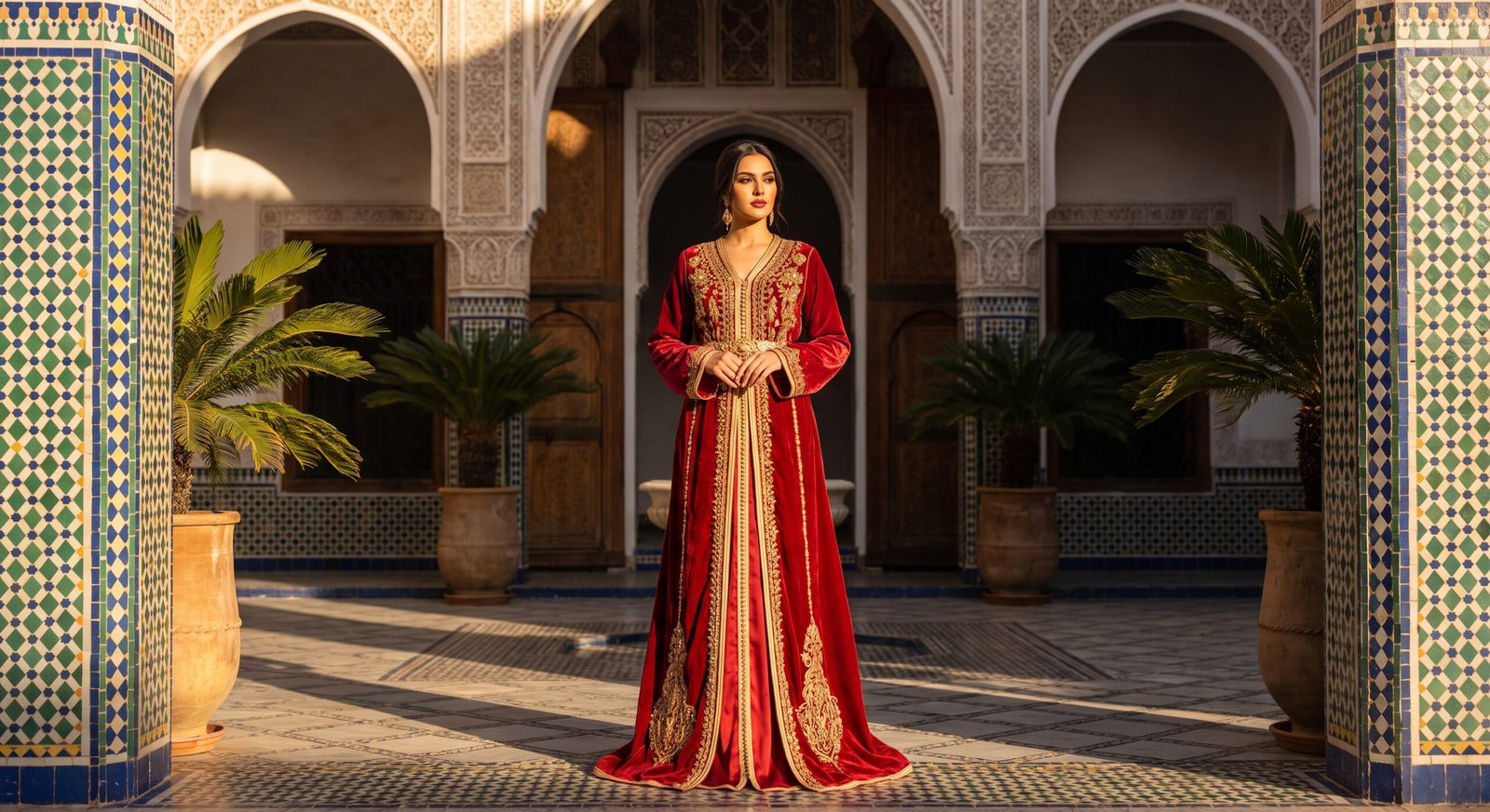 Caftan marocain moderne rouge inspiré des couleurs chaudes de Marrakech
