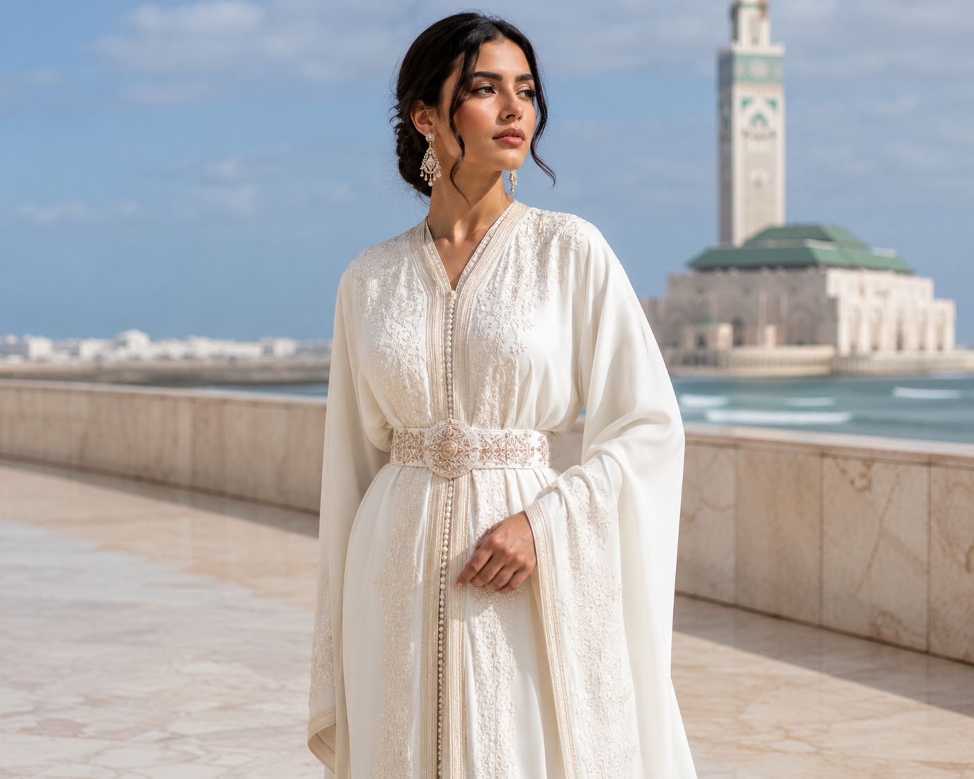 Mariée marocaine élégante dans un décor traditionnel raffiné